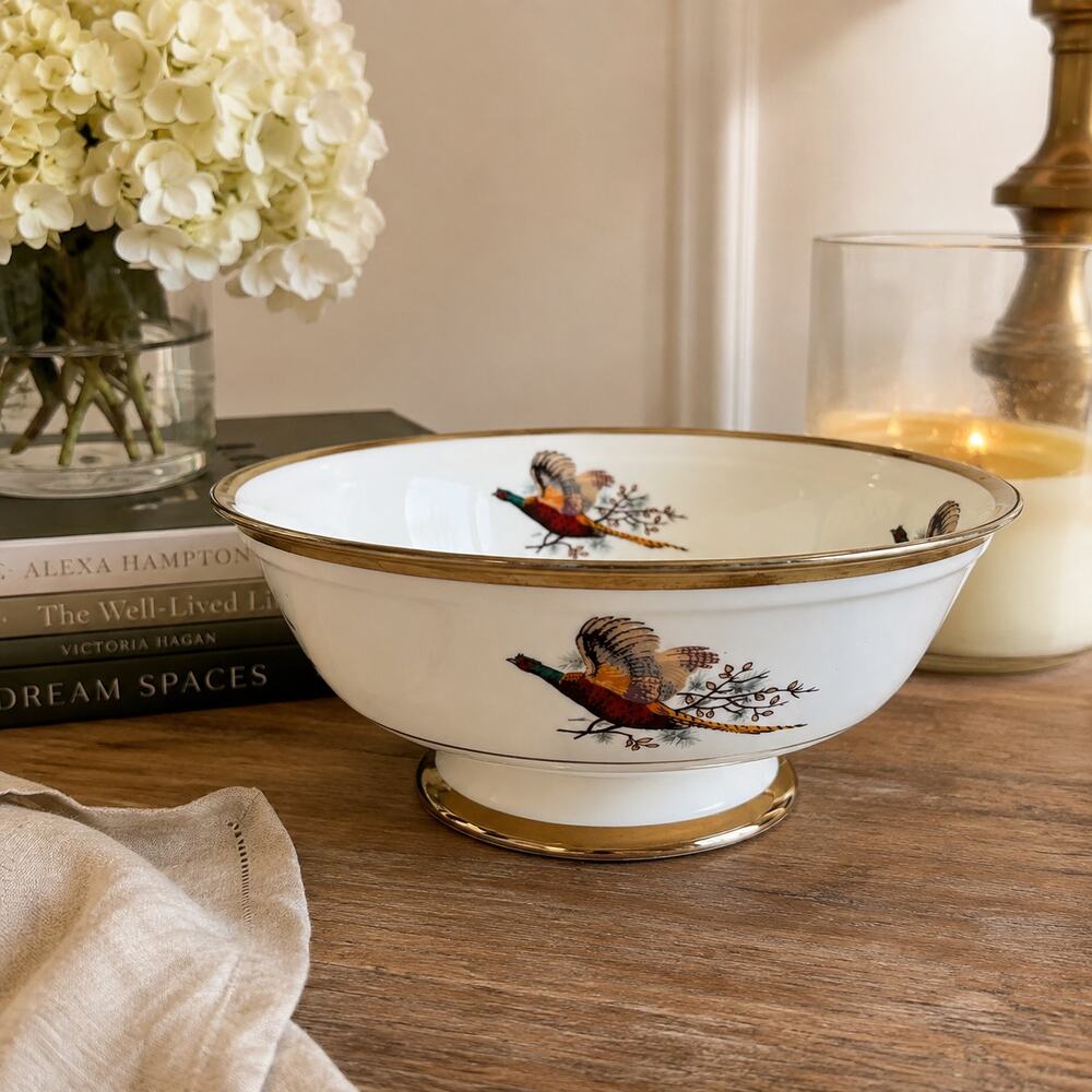Sheriden Pheasant Bone China Footed Serving Bowl Staffordshire England 10"